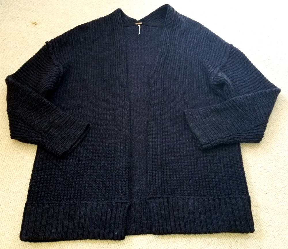 Womens Sweater-FREE PEOPLE-navy cotton "High Hopes" chunky Shaker oversized-M